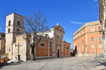 Obraz premium View of a small square in a mountain town in the Lazio region, Italy