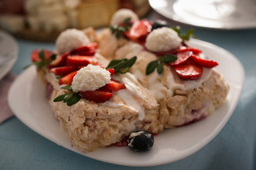 Strawberry Meringue Dessert. Dessert with berries and meringue