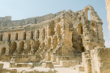 Obraz premium Landmark Tunisia Roman amphitheater in El Jem, Unesco world heritage