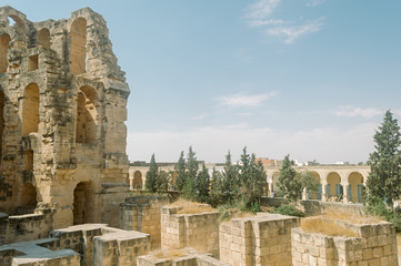 Fototapeta na wymiar Landmark Tunisia Roman amphitheater in El Jem, Unesco world heritage