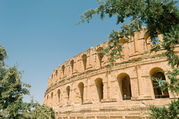 Fototapeta na wymiar Landmark Tunisia Roman amphitheater in El Jem, Unesco world heritage