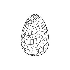 Hand drawn Easter egg with abstract waves, dots , doodle ornament, decorative elements in vector for coloring book. Best for decoration, logo, symbol, print, scrapbooking, greeting card, invitation