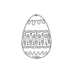 Hand drawn Easter egg with abstract lines, circles , doodle ornament, decorative elements in vector for coloring book. Best for decoration, logo, symbol, print, scrapbooking, greeting card, invitation