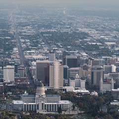Obraz premium Square frame Aerial view of the Utah State Capitol Building