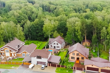 Holiday village, view from above. Village in spring from above,