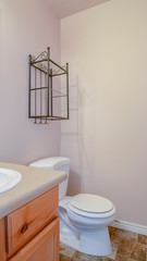 Vertical frame Interior of a bathroom with toilet and sink