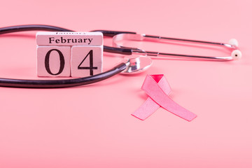 Breast Cancer Awareness, Pink Ribbon with Stethoscope for supporting people living and illness. Woman Healthcare and World cancer day concept