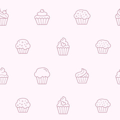 Cupcake background - Vector seamless pattern of sweet, dessert, muffin, cake and snack for graphic design