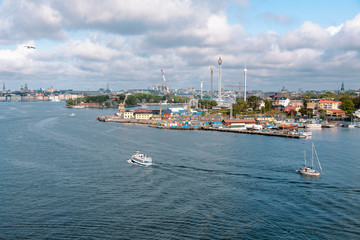 View on the city cityscape from the cruise ship Stockholm Sweden