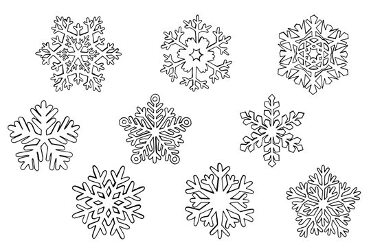 Snowflakes set. Vector image of snowflakes. Isolated on a white background. Simple flat black illustration on white background.