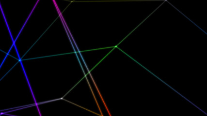 computer abstraction, color lines broken at nodes on a dark background, 3D model