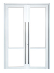 Modern office metallic handle door isolated on white background, frontstore entrance elegant glass frame element for business store design