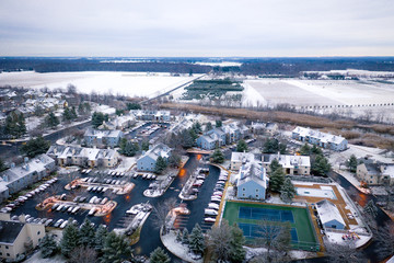 Aerial of Snow Sunrise in Plainsboro New Jersey