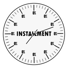 interest-free installments.zero percent per annum, drawn as an analog clock.installments on time.vector image.