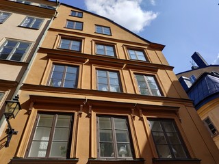 Fototapeta premium Casual view on the buildings facade and decoration on the streets of Stockholm, Sweden