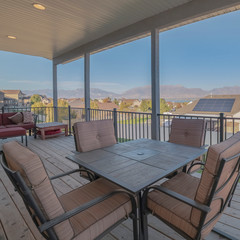 Square Outdoor dining furniture on a covered patio