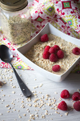 Oatmeal with raspberries on top 