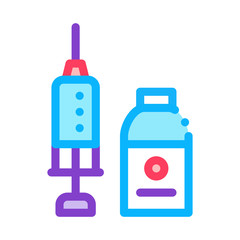 Syringe and Medicine Beaker Icon Vector. Outline Syringe and Medicine Beaker Sign. Isolated Contour Symbol Illustration