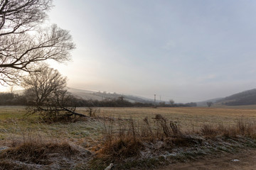 Frosty hills on a winter day