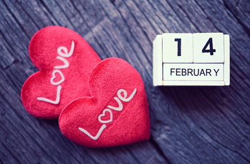 February 14th Valentine Day And the red heart, the word love
