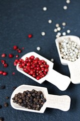 Pepper Peas Different Types -Black, White, Red. copy space. space for text 