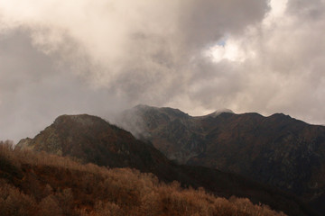 clouds over mountains
