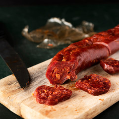 chorizo, cured pork sausage typical of spain