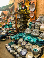 Obraz premium Pottery stall in the Marrakech market, Morocco