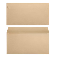 Brown sealed and empty envelopes, isolated on white background