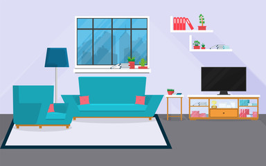 interior living room with furniture and window.vector and illustration