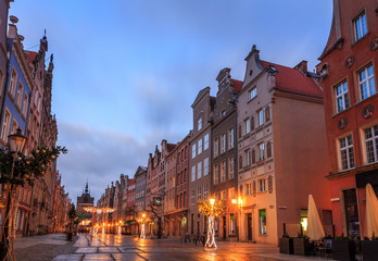 streets of the old city in gdansk in poland at sunrise