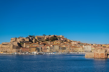 Fototapeta na wymiar A view of Portoferraio, Elba Island, Tuscan Archipelago, Italy. Beautiful sunny day with clear sky