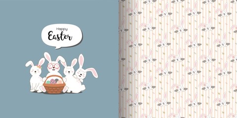 Obraz premium Cute rabbits greeting card and print seamless pattern for decorative,apparel,fabric,textile or kids product