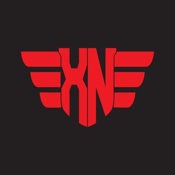 XN Logo monogram with emblem and wings element design template on red colors