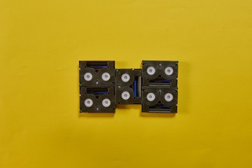 Old stereo stereo and different color background, technology style.