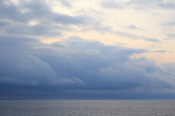 Rain cloud. The sky before the rain, gloomy heavy clouds. Natural background.