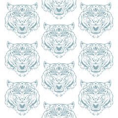 Tiger head silhouette, vector pattern.