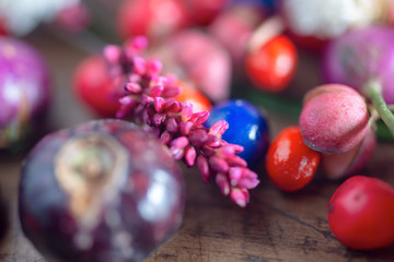 Colorful berries on wooden table