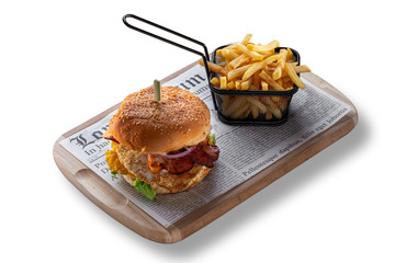 Delicious chicken burger with potatoes