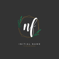 Handwritten initial letter N F NF for identity and logo. Vector logo template with handwriting and signature style.