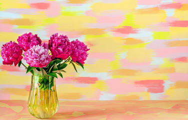 Obraz premium peony vase of multi-colored variegated