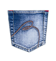 Old blue jeans pocket ,beautiful fashion design of denim with seam pocket Isolated on white background with clipping path.