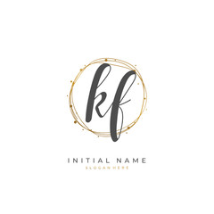 Handwritten initial letter K F KF for identity and logo. Vector logo template with handwriting and signature style.