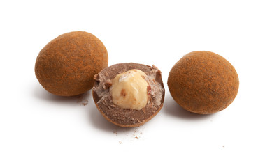 chocolate truffles with nuts isolated