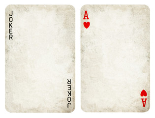 Vintage Playing Cards, Set include Jocker and Ace  - isolated on white - obrazy, fototapety, plakaty