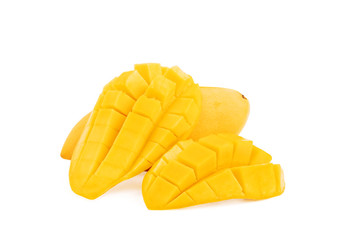 Mango fruit cut sliced isolated on white background with clipping path