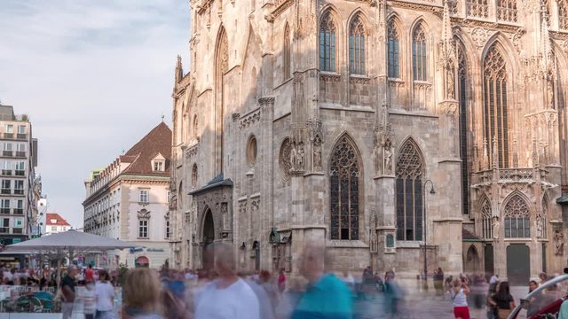 St. Stephen's Cathedral timelapse (Stephansdom, Domkirche St. Stephan), the mother church of Roman Catholic Archdiocese of Vienna and one of the tallest churches in the world, Stephansplatz, Vienna