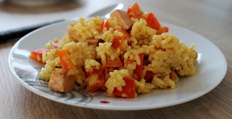 Home cooked Rice with Pepper and Pork Loaf