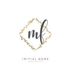 Handwritten initial letter M F MF for identity and logo. Vector logo template with handwriting and signature style.
