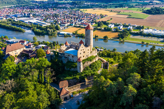 Aerial View.Hornberg Castle, Neckar, Neckarzimmern, Neckar Valley, Baden-W&uuml;rttemberg, Germany